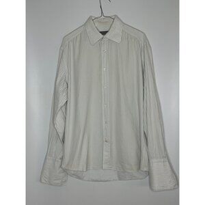 Corneliani Textured Stripe French Cuff Button Front Dress Shirt Blue Cream 16/41